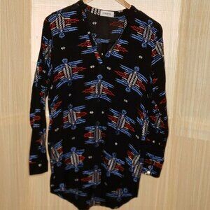 Etiquette Womens Black Tunic With Western Aztec Embroidery Large